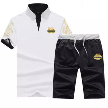 Мужская спортивная одежда Летняя повседневная спортивная одежда с воротником-стойкой Молодежная мужская с короткими рукавами XXXXL белый