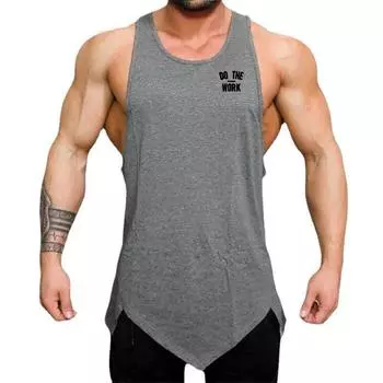 Мужская спортивная одежда Muscleguys, летняя хлопковая одежда с принтом «DO THE WORK», спортивный жилет для фитнеса, футболки без рукавов с неровным краем, персонализированные M чёрный