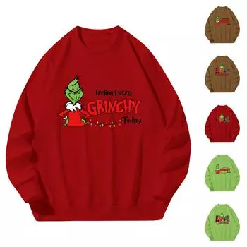 Мужская спортивная одежда с принтом, свитер с круглым вырезом и свободными рукавами с рождественским принтом XXXL зелёный