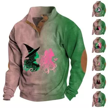 Мужская спортивная одежда с воротником-стойкой — это повседневный топ на пуговицах для активного отдыха L армия зеленый