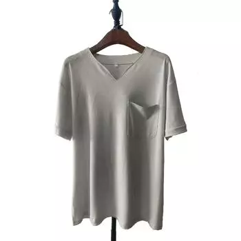 Мужская спортивная одежда Топы Летняя однотонная футболка с коротким рукавом и V-образным вырезом размера плюс с карманом S светло-синий