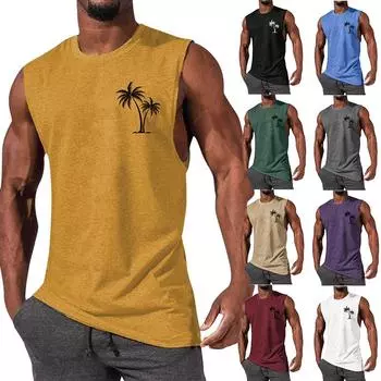 Мужская спортивная повседневная футболка, однотонный жилет без рукавов, дышащая футболка для тренажерного зала, фитнеса и тренировок, повседневный уличный топ с джокером S серый