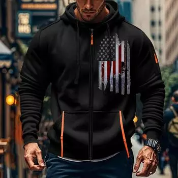 Мужская спортивная повседневная толстовка с капюшоном, кардиган с капюшоном на молнии, многокарманное пальто с капюшоном L чёрный