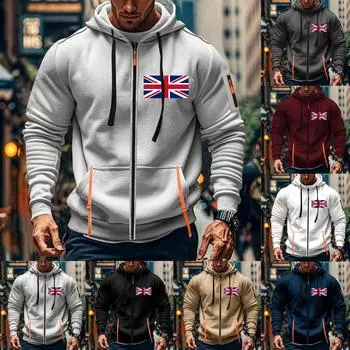 Мужская спортивная повседневная толстовка с капюшоном, кардиган с капюшоном на молнии, многокарманное пальто с капюшоном L чёрный