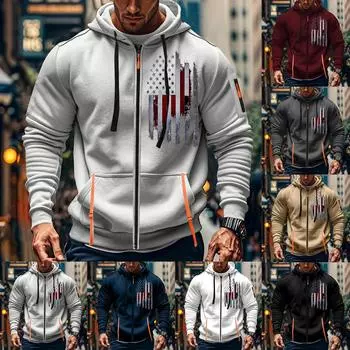 Мужская спортивная повседневная толстовка с капюшоном, кардиган с капюшоном на молнии, многокарманное пальто с капюшоном L чёрный