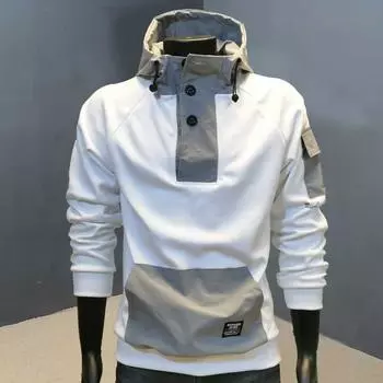 Мужская спортивная повседневная толстовка с капюшоном на весну и осень XXXL белый
