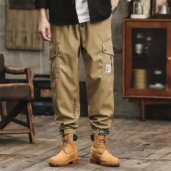 Мужская спортивная рабочая одежда повседневные брюки модные затягивающиеся на шнурок ноги скоростные дышащие модные брюки мужские повседневные брюки одежда рабочие брюки для отдыха брюки M темные хаки