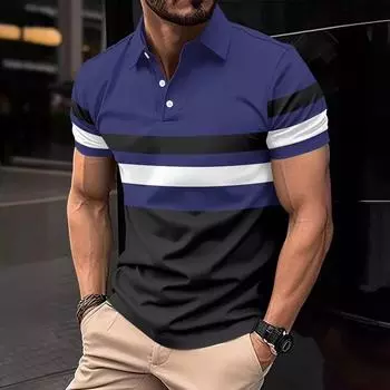 Мужская спортивная рубашка-поло в полоску, лето 2024 г. L зелёный