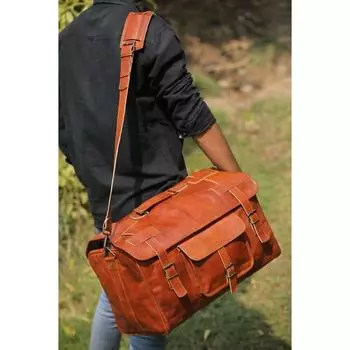 Мужская спортивная сумка из козьей кожи, натуральная дорожная сумка для багажа, коричневая, новая, винтажная 20 x 12 x 10 in коричневый