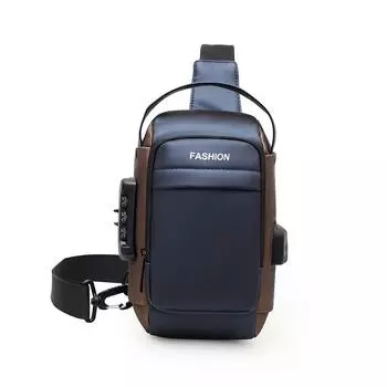 Мужская спортивная сумка-мессенджер USB, противокражная наплечная сумка, многофункциональная сумка на грудь с кодовым замком синий/золотой