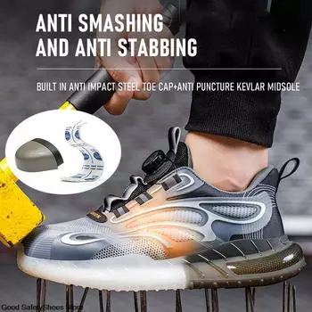 Мужская спортивная защитная обувь, рабочие кроссовки на воздушной подушке, дышащая рабочая обувь с защитой от проколов, мужские и женские легкие туфли со стальным носком 35