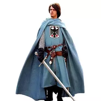 Мужская средневековая туника тамплиер рыцарь вышивка дизайн костюм на Хэллоуин мужская шапка с капюшоном плащ Ренессанс косплей костюмы (S-6XL) S синий