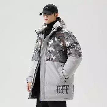 Мужская средняя длинная пуховик Свободная теплая куртка с капюшоном Мужская рубашка M чёрный