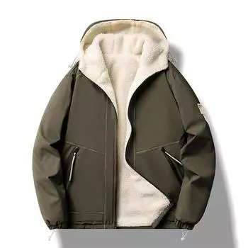 Мужская стеганая куртка из толстой овечьей шерсти с капюшоном, модное пальто, зимняя шерстяная ветрозащитная стеганая куртка M чёрный