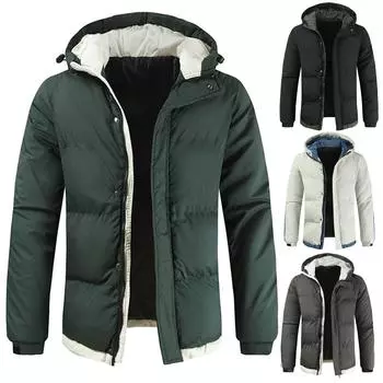 Мужская стеганая куртка-пуховик, теплое утепленное пальто с капюшоном на молнии, повседневное однотонное пальто XXL белый