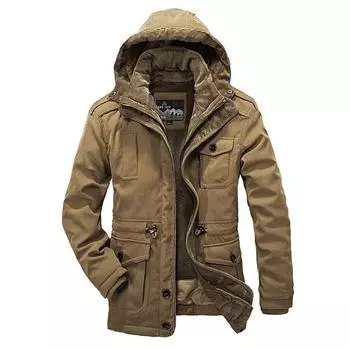 Мужская стеганая куртка средней и длинной длины, зимняя бархатная утолщенная стеганая куртка для людей среднего и пожилого возраста L хаки