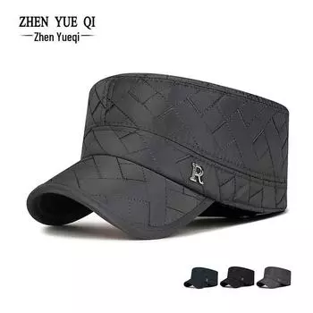 Мужская стеганая вышитая бархатная шапка с защитой ушей на осень и зиму adjustable чёрный