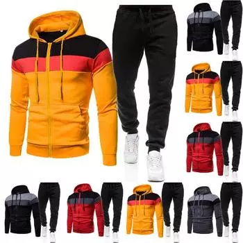 Мужская стильная и удобная толстовка на молнии, брюки, спортивный повседневный костюм большого размера L чёрный