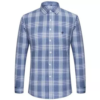 Мужская стильная клетчатая рубашка из 100% хлопка, повседневная, на пуговицах, с длинным рукавом, с вышитым рисунком «Верховая езда», подходит для всех сезонов 39