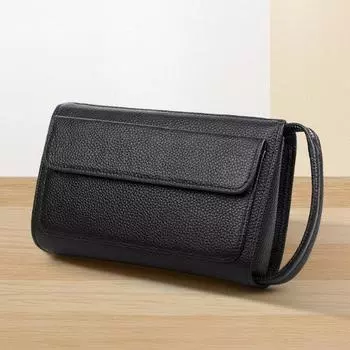 Мужская стильная повседневная сумка-клатч из натуральной кожи с замком отпечатков пальцев, трендовая деловая портативная сумка-клатч из коровьей кожи с защитой от кражи чёрный