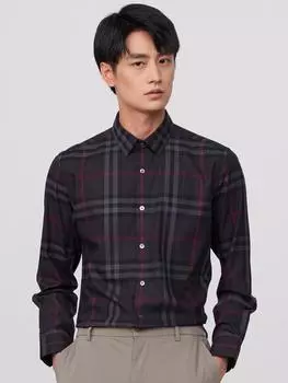 Мужская стильная рубашка с клетчатым узором, повседневная, дышащая, удобная, слегка эластичная, с длинным рукавом, на пуговицах, для активного отдыха 39