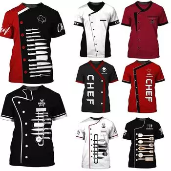 Мужская стильная рубашка шеф-повара с контрастным принтом и коротким рукавом, куртка шеф-повара, персонализированная униформа