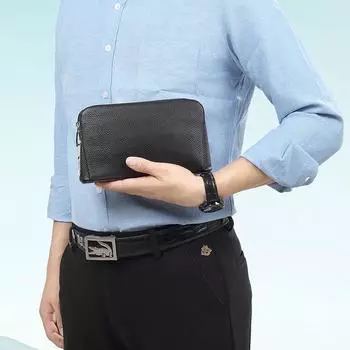 Мужская стильная универсальная сумка-клатч из натуральной кожи с замком отпечатков пальцев, многофункциональная деловая сумка-клатч из коровьей кожи с защитой от кражи чёрный