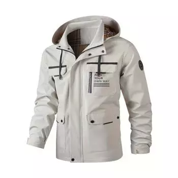 Мужская стильная водонепроницаемая ветровка с капюшоном и множеством карманов, повседневная куртка для зимнего и осеннего отдыха на открытом воздухе M чёрный