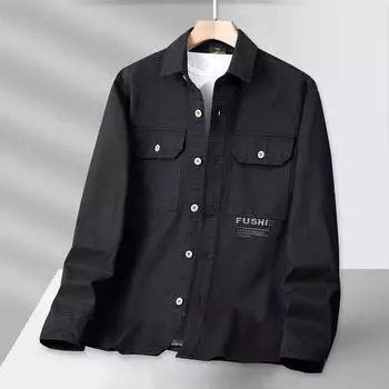 Мужская стираная рубашка с длинными рукавами, свободный крой и множество карманов, рабочая одежда, повседневная рубашка XXXXXL