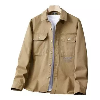 Мужская стираная рубашка с длинными рукавами, свободный крой и множество карманов, рабочая одежда, повседневная рубашка L