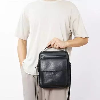 Мужская сумка Baotou Layer Cowhide Bag на одно плечо, вертикальная деловая диагональная сумка для отдыха, большая вместительная сумка чёрный