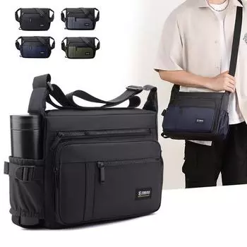 Мужская сумка через плечо большой емкости с цветными блоками чёрный