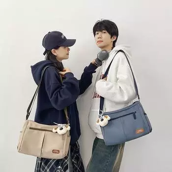 Мужская сумка через плечо большой емкости, однотонная женская сумка через плечо бежевый