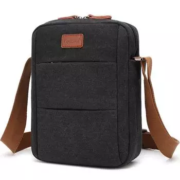 Мужская сумка через плечо Cool Bell Canvas Черный/Серый CB-6203 Маленькая сумка-мессенджер Повседневная спортивная сумка 10,6-дюймовая сумка для планшета и ноутбука