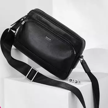 Мужская сумка через плечо Crossspan Bag Crossbody Многофункциональная практичная натуральная кожа Мягкая кожа Деловой верхний слой из коровьей кожи чёрный