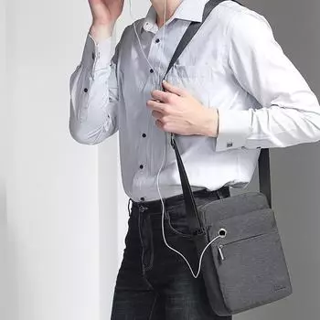 Мужская сумка через плечо, деловая, повседневная, мужская, сумка через плечо, корейская, вертикальная, с отверстием для наушников синий