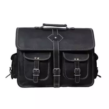 Мужская сумка через плечо для ноутбука Портфель из натуральной козьей кожи Винтаж Черный 15 x 11 x 5 in чёрный