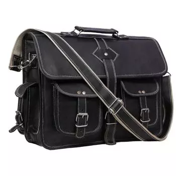Мужская сумка через плечо для ноутбука Портфель из натуральной козьей кожи Винтаж Черный 13 x 10 x 4 in чёрный