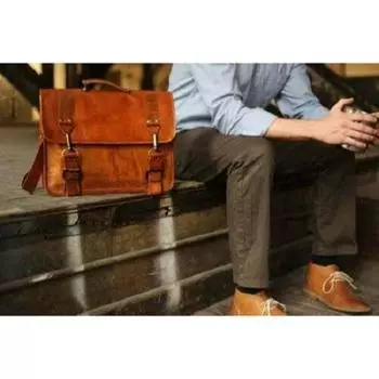 Мужская сумка через плечо для ноутбука, повседневная сумка-мессенджер, кожаная сумка ручной работы 11 x 15 x 5 in коричневый