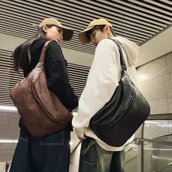 Мужская сумка через плечо из искусственной кожи, сумка через плечо большой емкости, нагрудная сумка чёрный