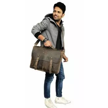 Мужская сумка через плечо из кожи буйвола, 16 дюймов, для ноутбука, для офиса и колледжа 12 x 16 x 4 in коричневый