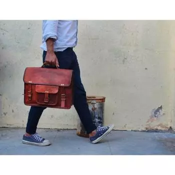 Мужская сумка через плечо из натуральной козьей кожи, винтажная коричневая сумка для ноутбука, портфель 15 X 11 X 4 коричневый