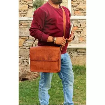 Мужская сумка через плечо из натуральной кожи, винтажная новая сумка-портфель для ноутбука 15 x 11 x 4 in коричневый