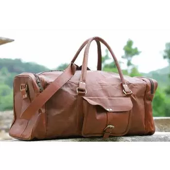 Мужская сумка через плечо из натуральной козьей кожи, спортивные дорожные сумки, большая сумка для багажа 24 x 9 x 7 in коричневый