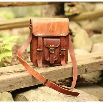 Мужская сумка через плечо из натуральной кожи в деревенском стиле, маленькая сумка через плечо 11 x 9 x 3 in коричневый