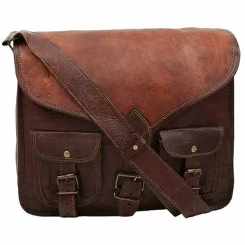 Мужская сумка через плечо из натуральной вощеной кожи, сумка для ноутбука, портфель 10 x 13 x 4 in коричневый