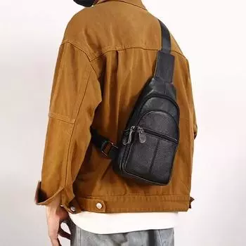 Мужская сумка через плечо из натуральной кожи, модная, для отдыха, пешего туризма, езды на велосипеде и на работу, многофункциональная, нагрудная, подвесная сумка чёрный