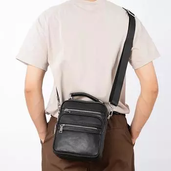 Мужская сумка через плечо из натуральной кожи, большая вместимость, деловая, повседневная, стильная, многофункциональная, для отдыха на открытом воздухе чёрный