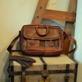 Мужская сумка через плечо из натуральной козьей кожи {винтаж} коричневого цвета для ноутбука 11 x 15 x 5 in коричневый