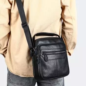 Мужская сумка через плечо из натуральной кожи, кожаная сумка через плечо из натуральной кожи, мужской небольшой рюкзак из мягкой кожи чёрный